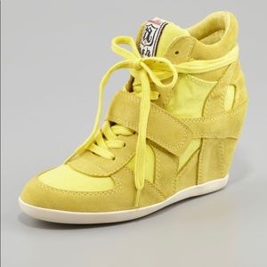 ASH Bowie High-Top Wedge Suede Sneakers in yellow